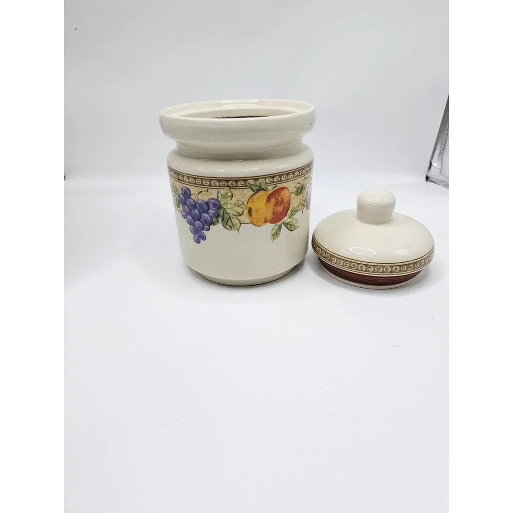 Gibson Everyday Fruit Ceramic Canister Small Jar with Lid Grapes Peaches Cream